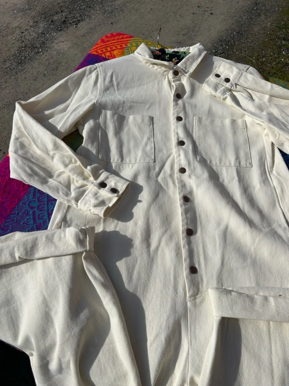 Bucket List Sarah Jumpsuit Tan Button-Up Denim Utility Jumpsuit size medium - Picture 10 of 16